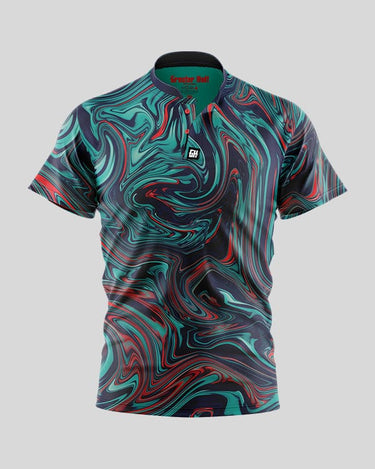 Ink Spill Henley Polo Henley Polo Greater Half Turquoise S